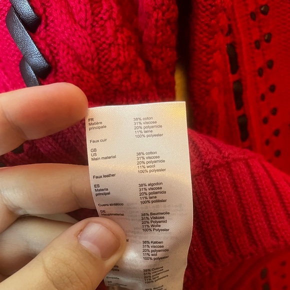 Maje Red Knit Sweater with Faux Leather Braiding Size 2/US M - Picture 5 of 7